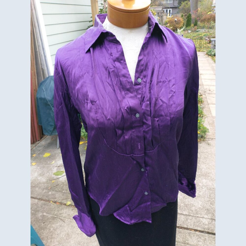 Blouse: Silk, satiny purple. Loose fit size small - by Ralph Lauren.